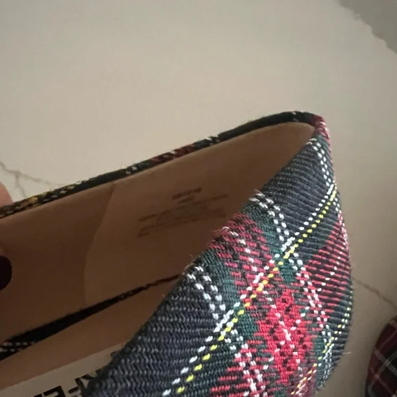 Karl Lagerfeld Black and Red Plaid Heels with Embellishments - Picture 5 of 6